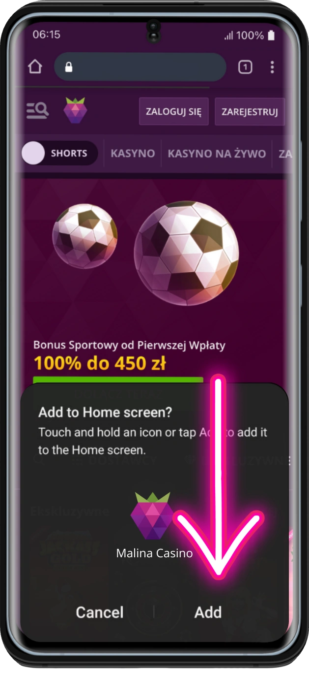 Zezwól na instalację nieznanych źródeł kliknij Dodaj mobile app malina casino