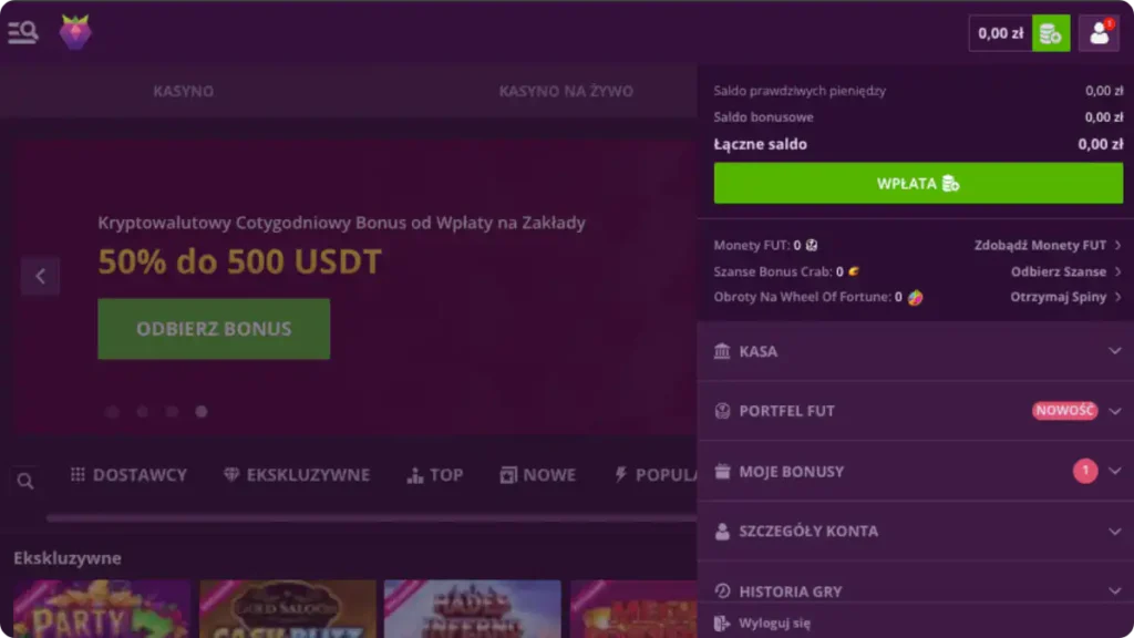 Malina Casino login Panel