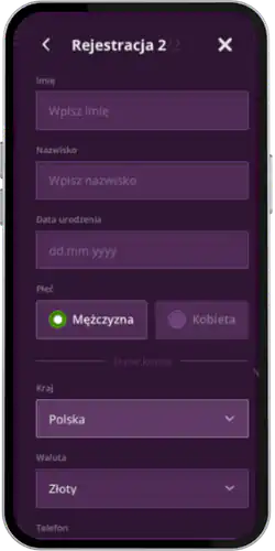 Malina Casino Wypełnij niezbędne dane